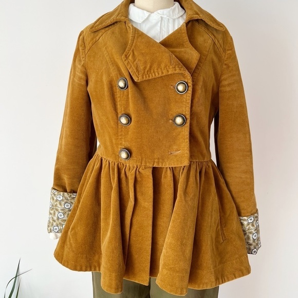 Anthropologie Jackets & Blazers - Anthropologie Idra Velvet Double Breated Peplum Skirted Peacoat Jacket Brown